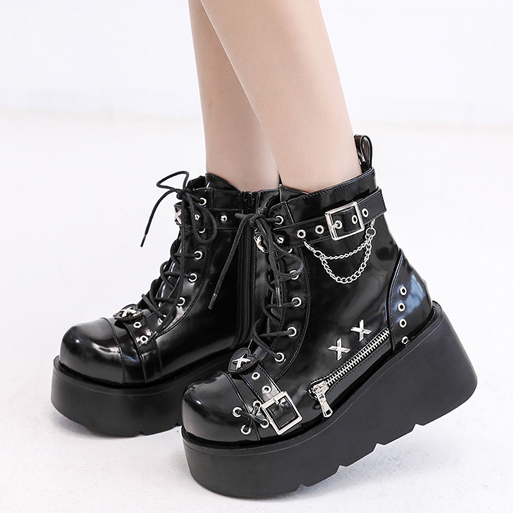 Motorcycle Chain - Bottines gothiques à plateforme pour femmes,